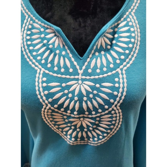 JM Collection Women's Blue Cotton V-Neck Long Sleeve Casual Top Blouse X-Large - Picture 6 of 14